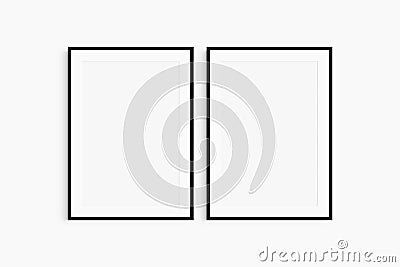 Frame mockup 5x7, 50x70, A4, A3, A2, A1. Set of two thin black frames. Gallery wall mockup, set of 2 frames. Stock Photo