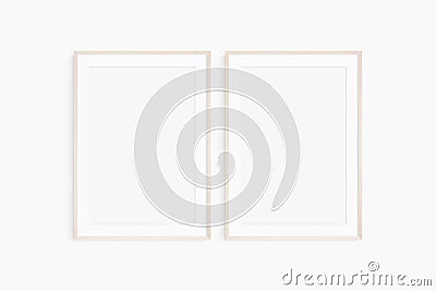 Frame mockup 5x7, 50x70, A4, A3, A2, A1. Set of two thin light wood frames. Gallery wall mockup, set of 2 frames. Stock Photo