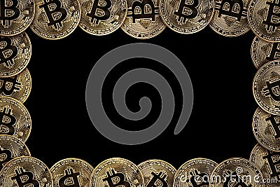 Frame Money Gold Coins Bitcoin. Stock Photo