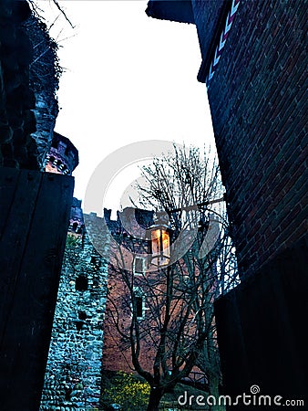 A frame of mystery, medieval castle and spirits Stock Photo