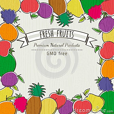 Frame of organic fruits, vector Vector Illustration