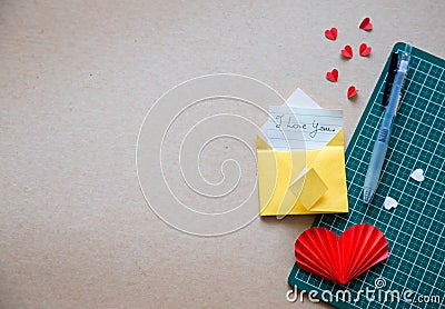 Frame of paper craft for love Stock Photo