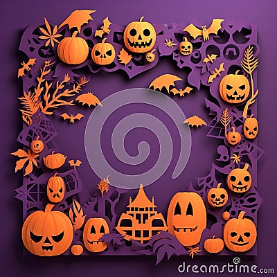 Frame Paper Cut Holloween party card, Halloween text space high quality ai generated image Stock Photo