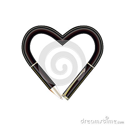 Frame of pen, heart love. Concept with stationery. Vector illustration. Vector illustration Vector Illustration