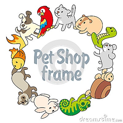 Frame Pet shop, types of pets Vector Illustration