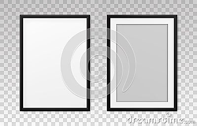 Frame photo. Mockup black board with shadow. Mock up artwork picture framed. Plastic boarder. Empty boards photoframe a3, a4, a5. Vector Illustration