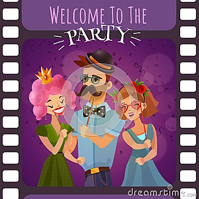 Frame Of Photographic Film With Party Invitation Vector Illustration