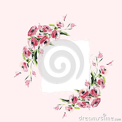 Frame with pink flowers for photos. For digital printing. Spring design Stock Photo