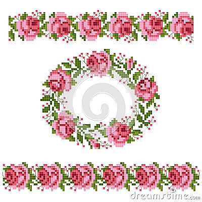 Frame of the roses, embroider Vector Illustration