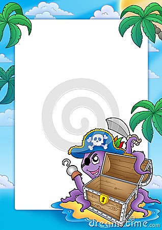 Frame with pirate octopus Cartoon Illustration