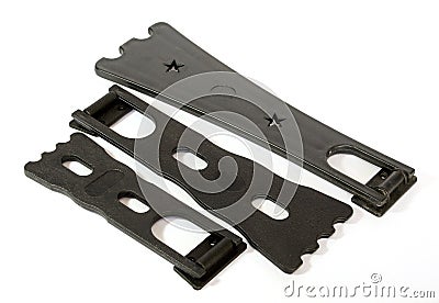 Black plastic frame stand to set on the table. Stock Photo