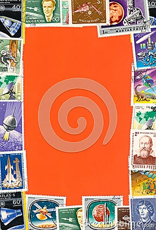 Frame of postal stamps Editorial Stock Photo