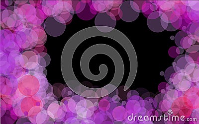 frame of purple bright transparent abstract shiny beautiful light spots with a bokeh effect with glare of light located around on Vector Illustration