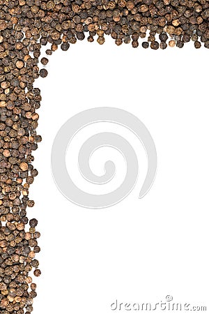 Frame of raw, natural, unprocessed black pepper peppercorns Stock Photo