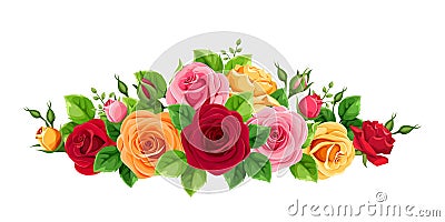 Frame with red, pink, orange and yellow roses. Vector illustration. Vector Illustration