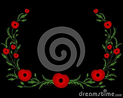 Frame with red poppy. World War II, commemorative symbol. Vector Illustration