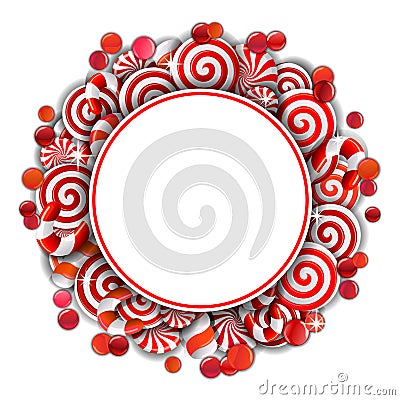 Frame with red and white candies Vector Illustration