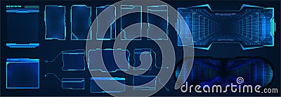 Frame Sci HUD. Vector futuristic screens for GUI, UI design. Set titles, virtual reality cyberspace, frame screens and Vector Illustration