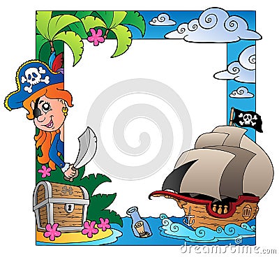 Frame with sea and pirate theme 3 Vector Illustration