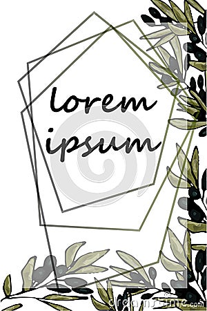 A frame of several polygonal lines at the background of branches of olive tree. Space for text. Vector hand-drawn Vector Illustration