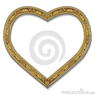 Frame in the shape of heart gold color with shadow Vector Illustration