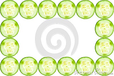 Frame from slices of fresh cucumber on white background Stock Photo