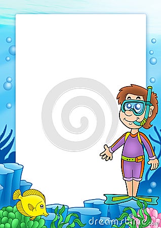 Frame with snorkel diver 2 Cartoon Illustration