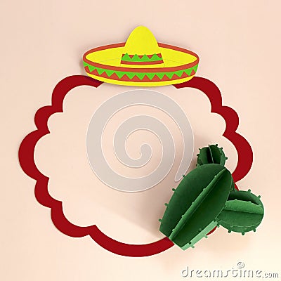 Frame with sombrero and cactus for Cinco de Mayo Stock Photo