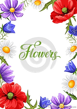 Frame with summer flowers. Vector Illustration