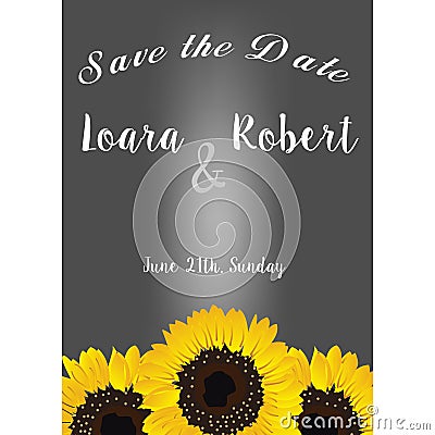 Frame with sunflowers. Collection decorative floral design elements. Save the date, wedding invitations, baby shower or birthday c Vector Illustration