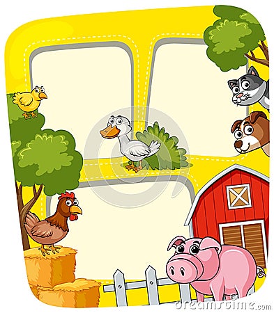 Frame template with animals in the farm Vector Illustration