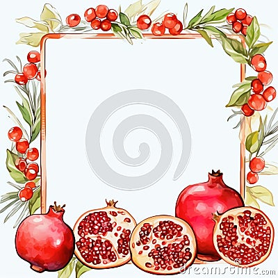 Frame, template, healthy juice, blank page, drink, pomegranate juice, strawberry, lychee,background, bright,Generated AI Stock Photo