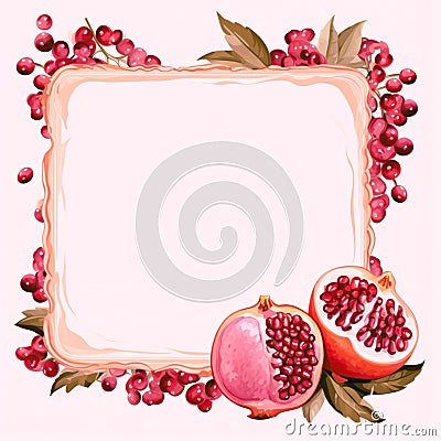 Frame, template, healthy juice, blank page, drink, pomegranate juice, strawberry, lychee,background, bright,Generated AI Stock Photo