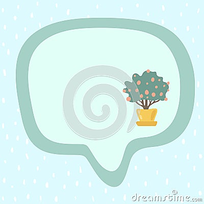 Frame for text with a dotted mint background. Speech bubble stock illustration. Square format. Cute mandarine tree in a Vector Illustration