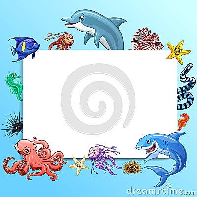 Set cute marine animals colorful on white Vector Illustration