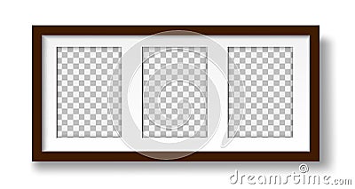 Frame for three photos with passepartout on the wall mockup Vector Illustration