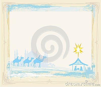 Frame with traditional Christian Christmas Nativity scene Vector Illustration