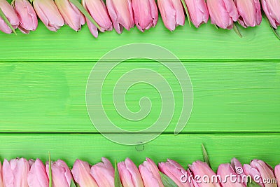 Frame from tulips flowers in spring or mothers day with copyspace Stock Photo