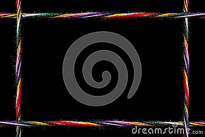 A frame of twisted multi-colored sewing thread on a black background. There is plenty of room for copy or a picture Stock Photo