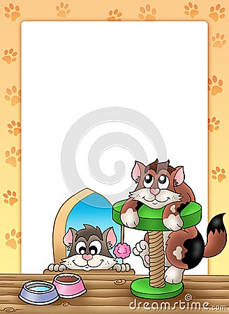 Frame with two smiling cats Cartoon Illustration