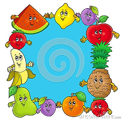 Frame with various cartoon fruits Cartoon Illustration