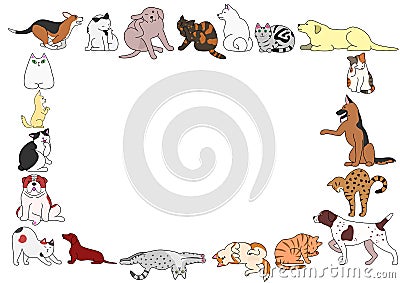 Frame of various dogs and cats postures Vector Illustration