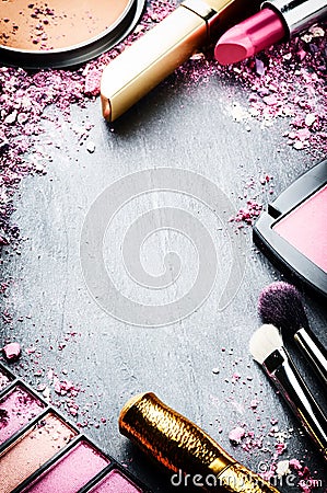 Frame with various makeup products Stock Photo