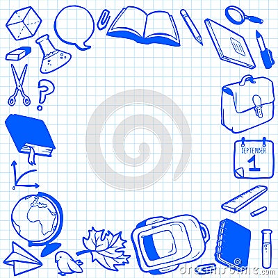 Frame with various school elements Vector Illustration