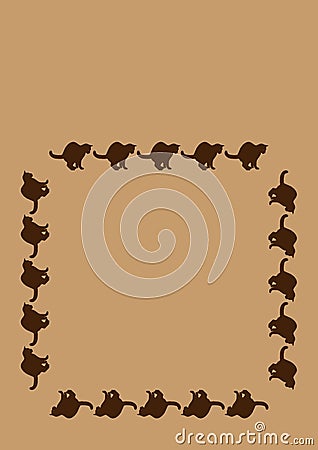 The frame on the vertical sheet of the A4 is made of cat silhouettes. Pets, cats Vector Illustration