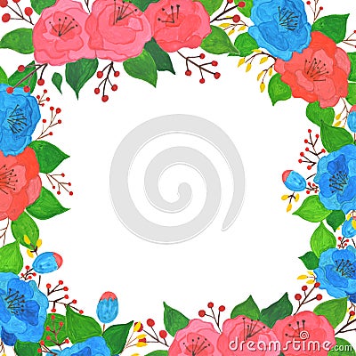 Frame of vintage floral gouache bouquet of rose. Flowers decoration pattern Stock Photo