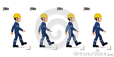 Frame 21-24 of walking worker on white background Vector Illustration
