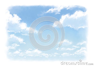 Frame of watercolor illustration of clouds in the beautiful sky. Cartoon Illustration