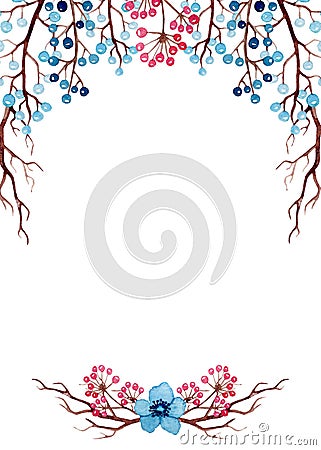 Frame with Watercolor Red and Blue Berries Stock Photo