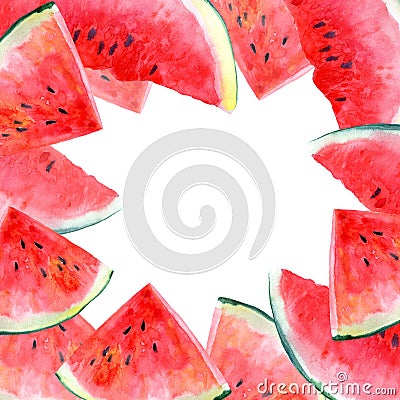 Frame of a watermelon.Summer fruit picture. Cartoon Illustration